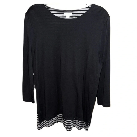 J. Jill Black 3/4 Sleeve Built in Striped Layer Size Large - Picture 3 of 7